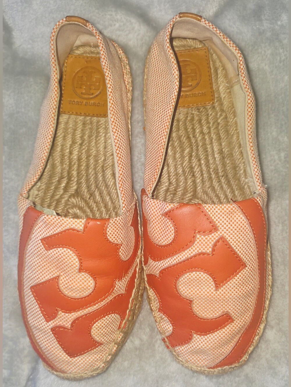 Tory Burch Peach-Orange Logo Espadrille Flats